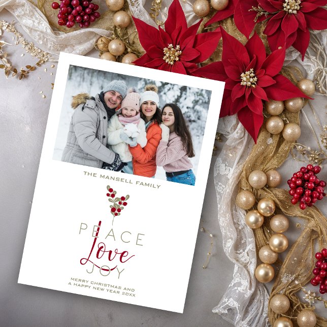 Klassische Weihnachtszweige Weihnachten - Feiertag (Classic Classy & Elegant Christmas Holly Branches Holidays Cards with Family Photo.)