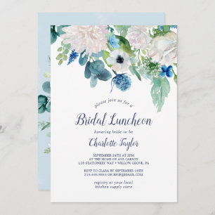 Klassische weiße Blume Custom Back Bridal Luncheon Einladung