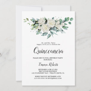 Klassische weiße Blumen Quinceañera-Einladung Einladung