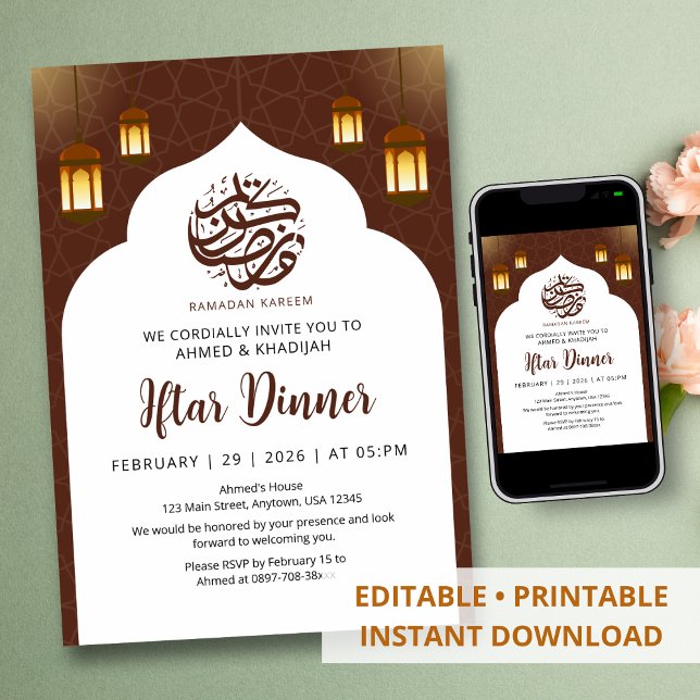 Klassische weiße Bogenlaterne Ramadan Iftar Einladung (Von Creator hochgeladen)