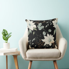 Klassische Weiße Flora botanisch auf schwarz Kissen