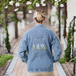 Klassische weiße Initialen mit Blüten und Verzweig Jeansjacke