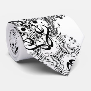 Klassische weiße Krawatte mit Sax Player & Musikno