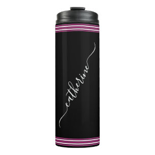 Klassische weiße kursiv geschriebene Name Hot Pink Thermosbecher