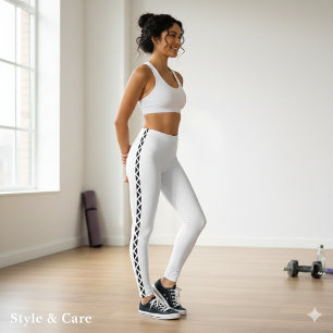 Klassische weiße Leggings mit schwarzem Seitenstre