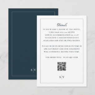 Klassische weiße Marine Rückseite QR-Code Hochzeit Begleitkarte
