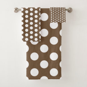 Klassische weiße Polka-Punkte auf braun Badhandtuch Set