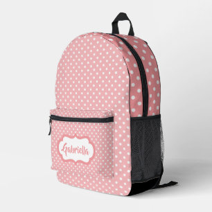 Klassische weiße Polka Punkte auf Pfirsichrosa Bedruckter Rucksack