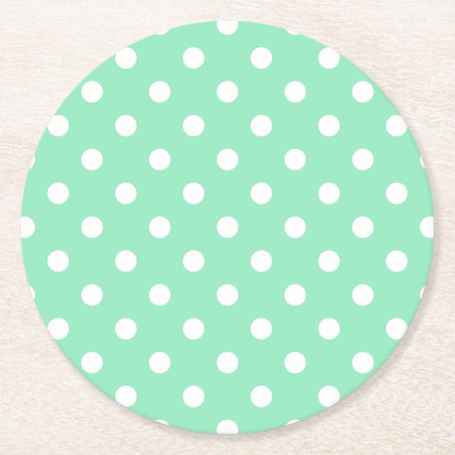 Klassische weiße Punkte Elegant-Leere Minze grün Runder Pappuntersetzer (Vorderseite)