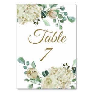 Klassische weiße Rosen-Aquarell-Hochzeitsempfang  Tischnummer