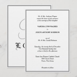 Klassische weiße schwarze Silber-Monogramm-Hochzei Einladung