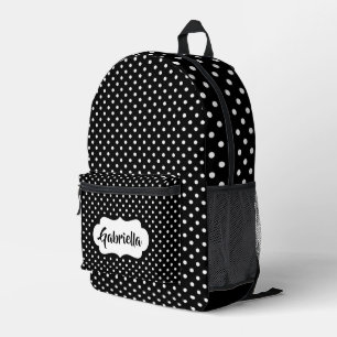 Klassische weiße Schweizer Polka Punkte auf schwar Bedruckter Rucksack