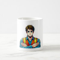 Klassische, weiße Tasse mit Manga-Sicherheitsfachm