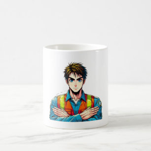 Klassische, weiße Tasse mit Manga-Sicherheitsfachm