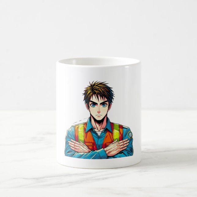 Klassische, weiße Tasse mit Manga-Sicherheitsfachm (Mittel)