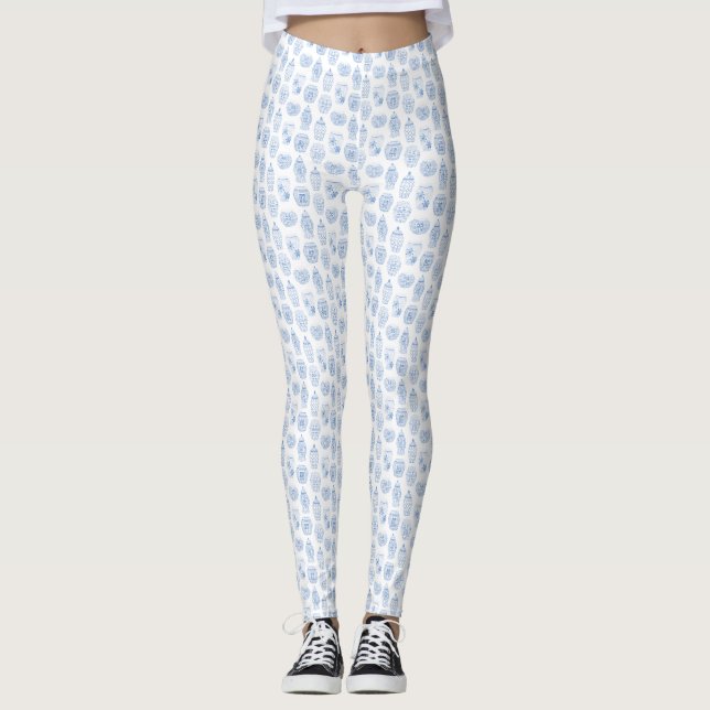 Klassische weiße und blaue Ingwerjars Leggings (Vorderseite)