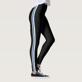 Klassische, weiße und blaue Streifen auf schwarz  Leggings