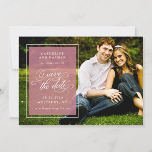 Klassische weiße und rosa elegante Skript-Hochzeit Save The Date