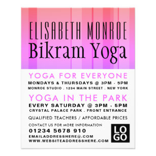 Klassische Werbung für rosa Bikram Yoga-Klasse Flyer