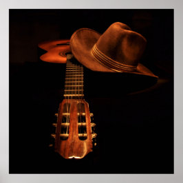 Klassische Western-Gitarre und Cowboyhut Poster