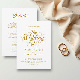 Klassische White and Gold Calligraphy Script Weddi Einladung
