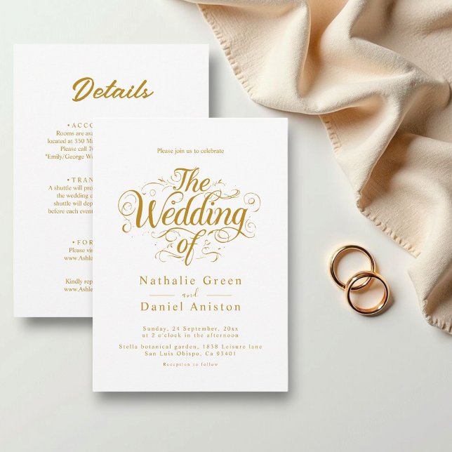 Klassische White and Gold Calligraphy Script Weddi Einladung (Von Creator hochgeladen)