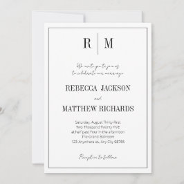Klassische White Black Monogram Elegant Wedding Einladung