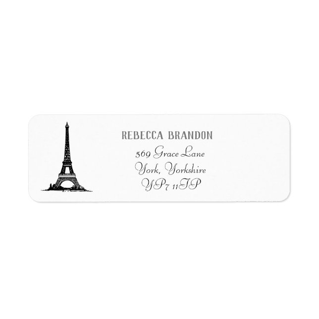 Klassische White Eiffel Tower Script-Rücksendeadre (Vorne)