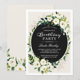 Klassische White Green Rose Foliage Geburtstagspar Einladung