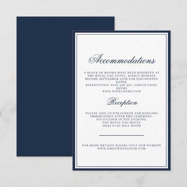 Klassische White Navy Elegant Regal Begleitkarte (Vorne/Hinten)