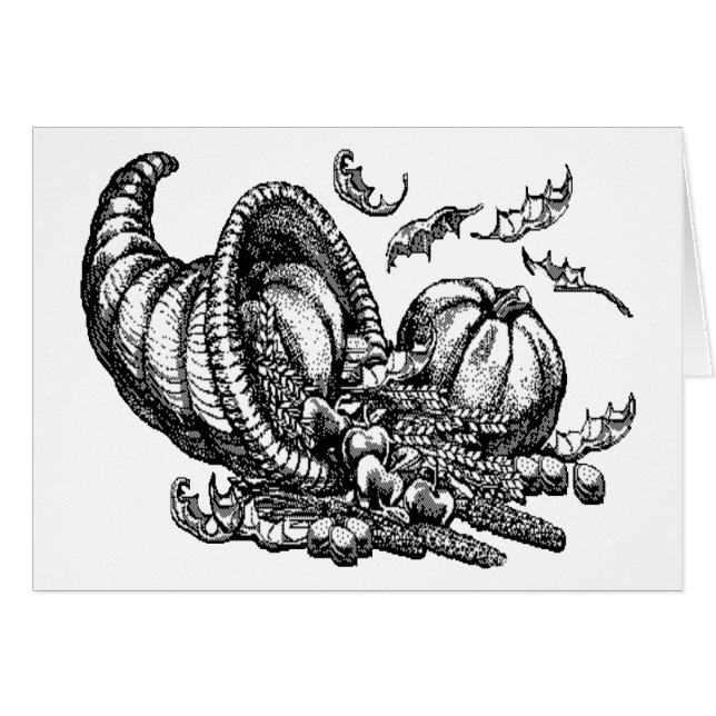 Klassische Wicker Cornucopia Schwarz-weiß Illustra (Vorderseite (Horizontal))