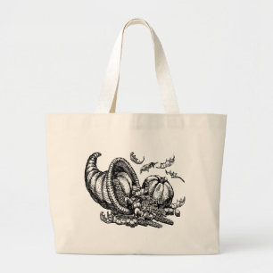 Klassische Wicker Cornucopia Schwarz-weiß Illustra Jumbo Stoffbeutel