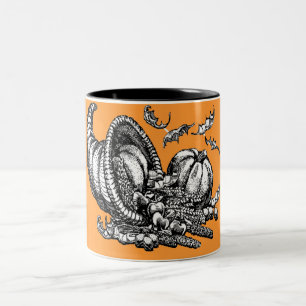 Klassische Wicker Cornucopia Schwarz-weiß Illustra Zweifarbige Tasse