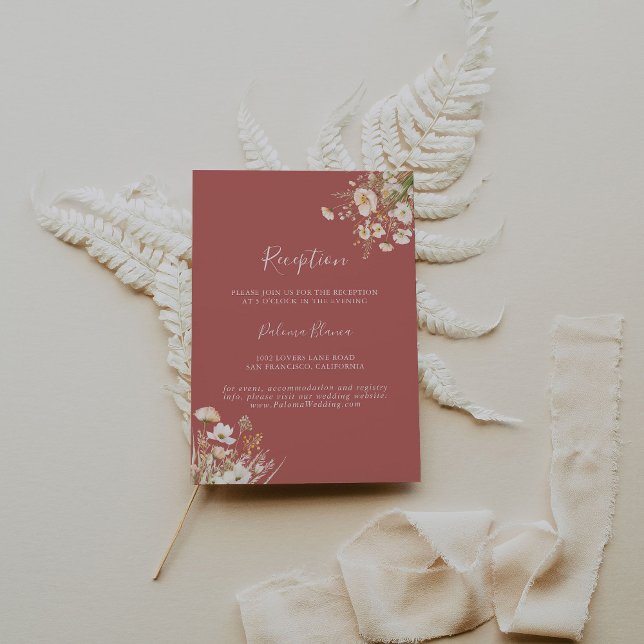 Klassische Wildblume Boho Blush Hochzeitsempfang Begleitkarte (Von Creator hochgeladen)