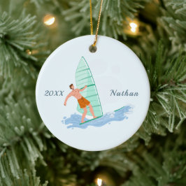 Klassische Windsurfing Brünett Surfer Name & Jahr Keramik Ornament