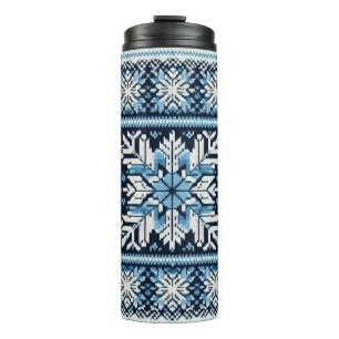 Klassische Winter-Schnee Fair Isle/Farbenarbeit Thermosbecher