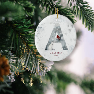 Klassische winterliche Weihnachtsszene Monogramm A Keramik Ornament