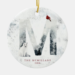 Klassische winterliche Weihnachtsszene Monogramm M Keramik Ornament