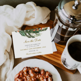 Klassische Winterpine-Hochzeit Save The Date