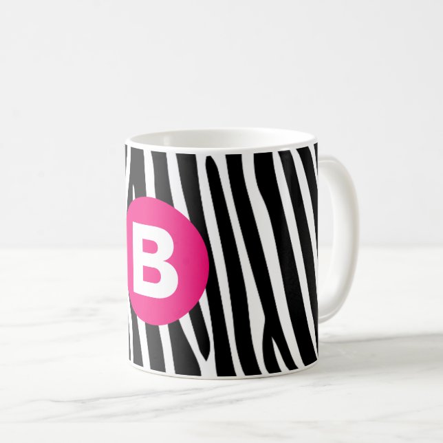 Klassische Zebrastreifen in hellrosa Monogramm Kaffeetasse (VorderseiteRechts)