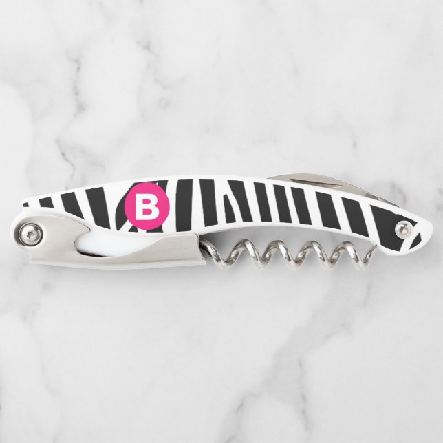 Klassische Zebrastreifen in hellrosa Monogramm Kellnermesser (Vorderseite)