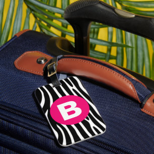 Klassische Zebrastreifen mit hellrosa Monogramm Gepäckanhänger