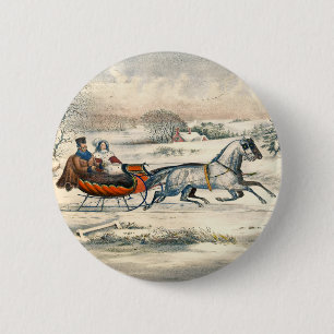 Klassischer 1853 Schlittenfahrt Currier Ives Straß Button