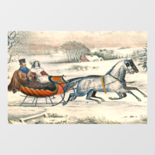 Klassischer 1853 Schlittenfahrt Currier Ives Straß Fensteraufkleber