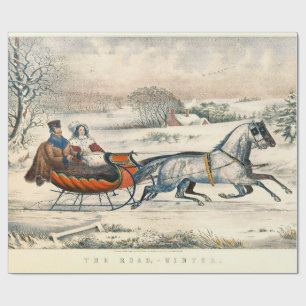 Klassischer 1853 Schlittenfahrt Currier Ives Straß Geschenkpapier