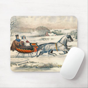Klassischer 1853 Schlittenfahrt Currier Ives Straß Mousepad