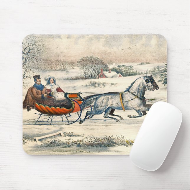 Klassischer 1853 Schlittenfahrt Currier Ives Straß Mousepad (Mit Mouse)
