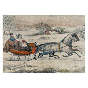 Klassischer 1853 Schlittenfahrt Currier Ives Straß Schneidebrett