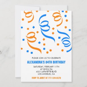 Klassischer 84. Geburtstag Confetti Blau Orange Einladung