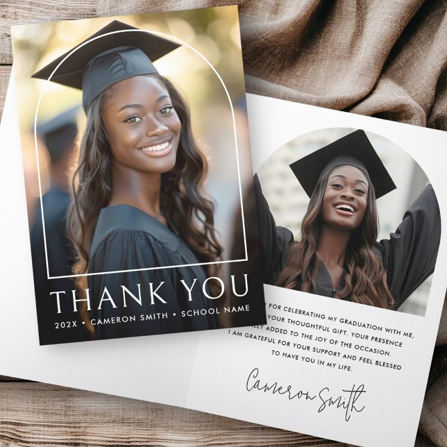 Klassischer Abschluss-Foto Dankeskarte (Elegant arch classic graduation photo graduate thank you card)